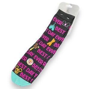Disney Parks Socks Adult Black Best Day Ever Castle Churro Pretzel‎ Cotton Ears
